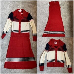 Vintage fit sm knit stretch two piece rust/navy dress set